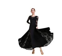 OTMYIGO Ballsaal-Tanzkleid aus Spitze für Damen mit Langen Ärmeln Walzer Tango-Tanzkleider Standard-Ballsaalkleid,Schwarz,XXL