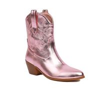OTMYIGO Damen bestickte Stiefeletten zum Überziehen, Dicker Absatz, Western-Cowboy-Kurzstiefel, Vintage, Herbst-Winter, Stiefel mit mittlerer Wade, große Größe,Rosa,40