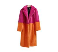 OTMYIGO Getäfelter Kunstpelzmantel Langer Winter-Frauen-Art- und Weiseplüsch-Pelz-Mäntel-Loser Qualitäts-Dicker Warmer Winter-Pelz-Mantel,Rose,M