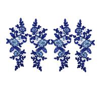 OTOTEC 2 Paar Stickerei Pailletten Spitze Applikationen Spiegel Paar Aufnäher Blume Stoffkragen Patch für Motiv Hochzeitskleid Kleid Brautkleid DIY Handwerk Königsblau