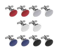 OTOTEC 5 Paar Runde Manschettenknöpfe für Herren, Schwarz, Weiß, Dunkelblau, Weinrot, Grau, 16.3mm, Metall