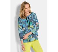 Sweatshirt GOLDNER "Druckpullover mit Dschungel-Design", Damen, Gr. 52, blau (blau, grün, gemustert), Obermaterial: 50% Baumwolle CO. 47% Polyester PES. 3% Elasthan EL., gerade, Sweatshirts Sweatshirt