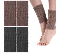OUDQFCJ 2 Paar Stulpen Damen für Oktoberfest Tracht Kurze Beinwärmer Gestrickt mit Zopfmuster als Accessoire für Dirndl Schwarz Taupe