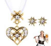 OUDQFCJ 3 Stück Trachtenschmuck Set Bayerisch schmuck Trachtenkette mit Strass Gold Herz Anhänger und Gold Ohrstecker für Damen Bierfest Trachten Outfit Accessoires(weiß)