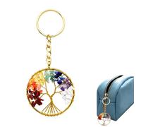 OUDQFCJ Baum des Lebens Schlüsselanhänger, Runde 7 Chakra Heilung Kristall Lebensbaum Schlüsselanhänger Edelstein Glück Anhänger Schlüsselanhänger Damen mit einer Karte