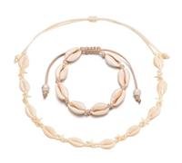 OUDQFCJ Muschel Halskette Armband Set, 2 Stück Muschel Halskette Natürliche Muschelketten Muschel Halsketten Armband