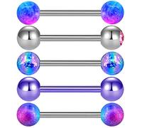 OUFER 14G 5stk Violett Zungenpiercing Kugel Chirurgenstahl Set 16mm 1.6mm Barbell Tongue Bars Piercings Purple Schmuck