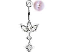 OUFER 14G Bauchnabelpiercing aus Edelstahl 316L mit Lotus-Anhänger, Marquise-Zirkonia, Silber Bauchnabelring Schmuck Frauen Belly Piercing 10 mm