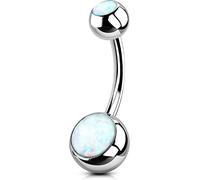 OUFER 14G Bauchnabelpiercing Ring Titan 10 mm Piercing Bauchnabel Lang Kurz Weißer Opal Edelstein Kugeln Belly Button Piercing Navel Bars Silber 1.6 mm Nabelring Frau Schmuck