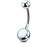 OUFER 14G Bauchnabelpiercing Ring Titan 12 mm Piercing Bauchnabel Lang Kurz Weißer Opal Edelstein Kugeln Belly Button Piercing Navel Bars Silber 1.6 mm Nabelring Frau Schmuck