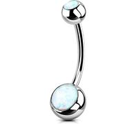 OUFER 14G Bauchnabelpiercing Ring Titan 14 mm Piercing Bauchnabel Lang Kurz Weißer Opal Edelstein Kugeln Belly Button Piercing Navel Bars Silber 1.6 mm Nabelring Frau Schmuck