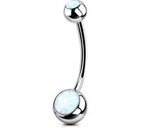 OUFER 14G Bauchnabelpiercing Ring Titan 16 mm Piercing Bauchnabel Lang Kurz Weißer Opal Edelstein Kugeln Belly Button Piercing Navel Bars Silber 1.6 mm Nabelring Frau Schmuck