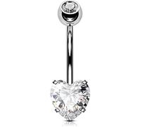 OUFER 14G Bauchnabelpiercing Titan 10 mm Stablänge Herz Piercing Bauchnabel Lang Kurz CZ Edelstein Kugeln Belly Button Piercing Navel Bars Silber 1.6mm Nabelring Frau Geschenk Schmuck