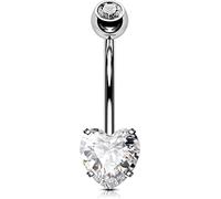 OUFER 14G Bauchnabelpiercing Titan 12 mm Stablänge Herz Piercing Bauchnabel Lang Kurz CZ Edelstein Kugeln Belly Button Piercing Navel Bars Silber 1.6mm Nabelring Frau Geschenk Schmuck