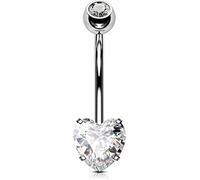 OUFER 14G Bauchnabelpiercing Titan 14 mm Stablänge Herz Piercing Bauchnabel Lang Kurz CZ Edelstein Kugeln Belly Button Piercing Navel Bars Silber 1.6mm Nabelring Frau Geschenk Schmuck