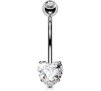 OUFER 14G Bauchnabelpiercing Titan 16 mm Stablänge Herz Piercing Bauchnabel Lang Kurz CZ Edelstein Kugeln Belly Button Piercing Navel Bars Silber 1.6mm Nabelring Frau Geschenk Schmuck