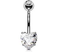 OUFER 14G Bauchnabelpiercing Titan 8 mm Stablänge Herz Piercing Bauchnabel Lang Kurz CZ Edelstein Kugeln Belly Button Piercing Navel Bars Silber 1.6mm Nabelring Frau Geschenk Schmuck