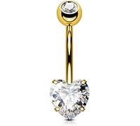 OUFER 14G Bauchnabelpiercing Titan Gold 10 mm Stablänge Herz Piercing Bauchnabel Lang Kurz CZ Edelstein Kugeln Belly Button Piercing Navel Bars 1.6mm Nabelring Frau Geschenk Schmuck