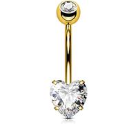 OUFER 14G Bauchnabelpiercing Titan Gold 12 mm Stablänge Herz Piercing Bauchnabel Lang Kurz CZ Edelstein Kugeln Belly Button Piercing Navel Bars 1.6mm Nabelring Frau Geschenk Schmuck