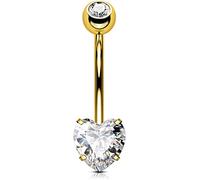 OUFER 14G Bauchnabelpiercing Titan Gold 14 mm Stablänge Herz Piercing Bauchnabel Lang Kurz CZ Edelstein Kugeln Belly Button Piercing Navel Bars 1.6mm Nabelring Frau Geschenk Schmuck