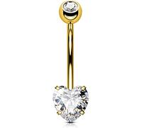 OUFER 14G Bauchnabelpiercing Titan Gold 16 mm Stablänge Herz Piercing Bauchnabel Lang Kurz CZ Edelstein Kugeln Belly Button Piercing Navel Bars 1.6mm Nabelring Frau Geschenk Schmuck