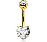 OUFER 14G Bauchnabelpiercing Titan Gold 8 mm Stablänge Herz Piercing Bauchnabel Lang Kurz CZ Edelstein Kugeln Belly Button Piercing Navel Bars 1.6mm Nabelring Frau Geschenk Schmuck