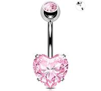OUFER 14G Herz Piercing Bauchnabel Innengewinde Belly Button Piercing Chirurgenstahl 316L Rosa CZ Lang Bauchnabelpiercing Körperpiercing für Frauen 12 mm