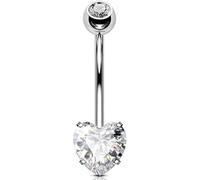 OUFER 14G Innengewinde Herz Bauchnabelpiercing Chirurgenstahl 316L Klar CZ Bauchnabelring Bauchnabel Schmuck für Damen Lang Belly Button Bar Piercing 14 mm