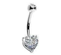 OUFER 14K Solid Gold Heart Solitaire Cubic Zirconia Bananabells Körperschmuck Piercing Bauchnabelpiercing nabelpiercing White Gold