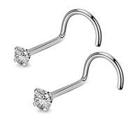OUFER 20G 0.8mm 2stk Titan Nasenpiercing Ring Nasenring S Form Heart CZ Nasen Piercing Nase Nostril Twist Stecker Dünn Nasenstecker Nasenspirale Schmuck Nose Ring Screw 2mm Jewellery Women