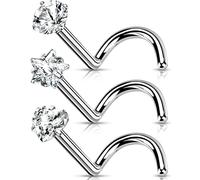 OUFER 3stk 20G 0.8mm Titan Nasenpiercing Ring Nasenring S Form Heart CZ Nasen Piercing Nase Nostril Twist Stecker Dünn Nasenstecker Nasenspirale Schmuck Nose Ring Screw 3mm Jewellery Women