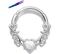 OUFER Body Piercing 16G 316L Stainless Steel Hinged Segment Ring Heart/Star CZ Septum Clicker 8mm/10mm Cartilage Earring for Helix Tragus Nose Piercing