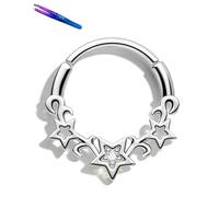 OUFER Body Piercing 16G 316L Stainless Steel Hinged Segment Ring Heart/Star CZ Septum Clicker 8mm/10mm Cartilage Earring for Helix Tragus Nose Piercing