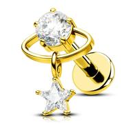 OUFER Body Piercing 16G Titanium Cartilage Earring Lip Stud Planet CZ with Star Dangle Internally Threaded Tragus Helix Labret Hypoallergenic Piercing Jewelry for Daily Party