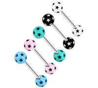 OUFER Body Piercing 5Pcs 14G Zungenpiercing 316L Stainless Steel Tongue Bar | Non Lead Nickel Acrylic Star Ball Piercing Jewelry for Fresh & Healed Tongue Nipple Bar Piercings Daily & Festival Wear