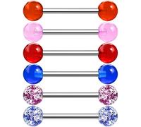 OUFER Body Piercing 6PCS Zungenpiercing 14G Tongue Nipple Piercing Set 316L Stainless Steel 16mm Straight Barbell Glitter Hypoallergenic Tongue Piercing Bars for Fresh/Healed Piercings