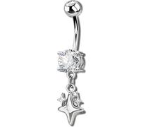 OUFER Body Piercing Bauchnabelpiercing: 14G 316L Stainless Steel Navel Ring Star Dangle CZ Navel Piercing Jewellery Gold/Silver 1.6mm/10mm Belly Button Rings Piercing