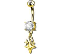OUFER Body Piercing Bauchnabelpiercing: 14G 316L Stainless Steel Navel Ring Star Dangle CZ Navel Piercing Jewellery Gold/Silver 1.6mm/10mm Belly Button Rings Piercing