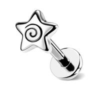 OUFER Body Piercing Lippenpiercing 16G Internally Helix Tragus Earring | Non Nickel Lead Hypoallergenic 16G 1.2mm 6mm 316L Stainless Steel Star Flat Back Easy Pain Free Bar for Birthday Anniversary