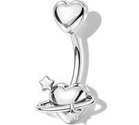 OUFER Body Piercing Nabel Bar: 14G 1.6mm Heart Star Belly Button Ring 10mm 316L Surgical Steel Navel Piercing Jewelry Externally Threaded Banana Barbell Bauchnabelpiercing for Women