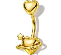 OUFER Body Piercing Nabel Bar: 14G 1.6mm Heart Star Belly Button Ring 10mm 316L Surgical Steel Navel Piercing Jewelry Externally Threaded Banana Barbell Bauchnabelpiercing for Women