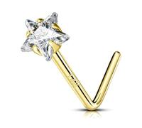 OUFER Body Piercing Nose Studs Bars Pin 22G Nose Piercing Jewellery Star CZ L bend Shape Nose Stud 14K Gold Nose Bone Jewellery Nose rings