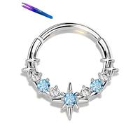 OUFER Body Piercing Septum Ring: 16G Stainless Steel Star CZ Hinged Segment Ring 8/10mm Lip Labret Piercings Cartilage Helix Tragus Daith Nose Hoops