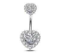 OUFER Edelstahl 14G Bauchnabelpiercing 12 mm Stablänge Piercing Bauchnabel Chirurgenstahl Silber Extra Kurz CZ Herz Belly Button Ring Navel Bars Nabelring Schmuck