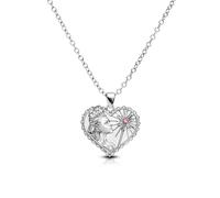 OUFER x WICKED Glinda Anhänger Halskette Damen Necklace Freundschaftsschmuck Edelstahl 316L Silber Halskette Pink CZ Herz Flache Reliefs Collar Necklace for Women