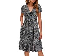 OUGES Sommer Womens Mutterschaft Kleider V-Ausschnitt Midi Sundress Krankenpflege Kleid Casual Floral Stillen Kleid mit Taschen-S