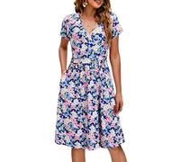 OUGES Sommer Womens Mutterschaft Kleider V-Ausschnitt Midi Sundress Krankenpflege Kleid Casual Floral Stillen Kleid mit Taschen -L