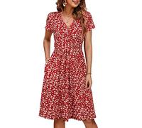 OUGES Sommer Womens Mutterschaft Kleider V-Ausschnitt Midi Sundress Krankenpflege Kleid Casual Floral Stillen Kleid mit Taschen -XXL