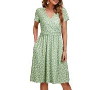 OUGES Sommer Womens Mutterschaft Kleider V-Ausschnitt Midi Sundress Krankenpflege Kleid Casual Floral Stillen Kleid mit Taschen -L