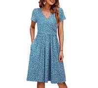 OUGES Sommer Womens Mutterschaft Kleider V-Ausschnitt Midi Sundress Krankenpflege Kleid Casual Floral Stillen Kleid mit Taschen-S